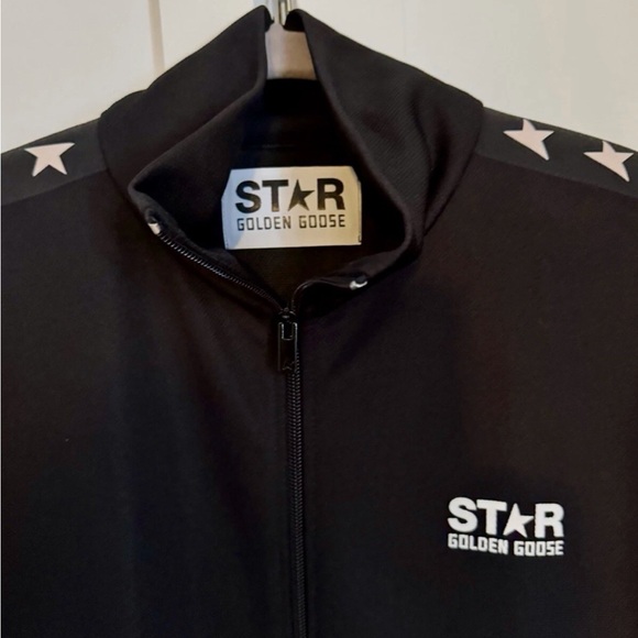 Golden Goose Black Zip-Up Jacket with White Star Grossgrain Trim Womens Size L - Picture 3 of 5